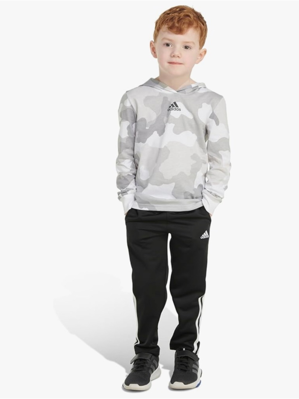 Adidas White and Gray Camo Hoodie with Black Pants